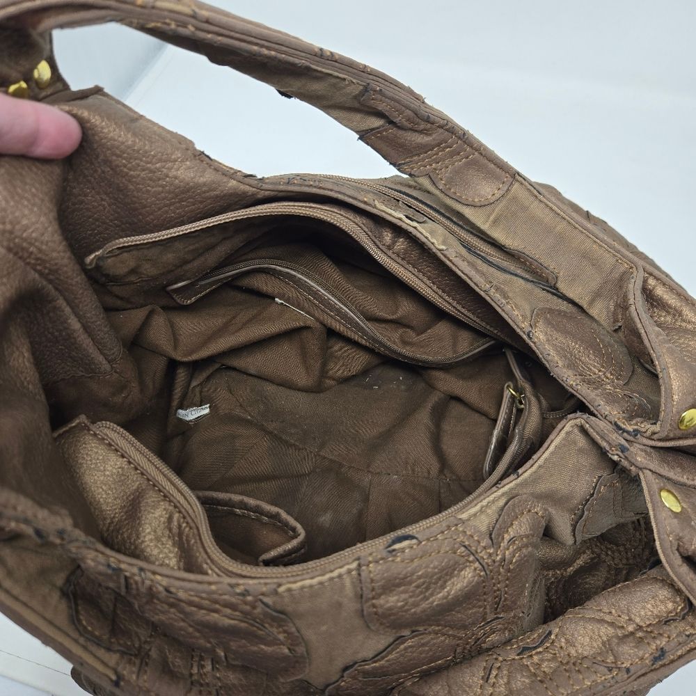 BIG BUDDHA Hibiscus Canvas Shoulder Tote Bag Bronze Tan Neutral Floral Y2K Boho - Picture 7 of 16